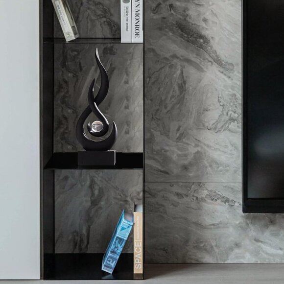 Abstract Black Sculpture Decor: Flame Statue with Glass Ball Resin Art Figurines - Picture 6 of 10